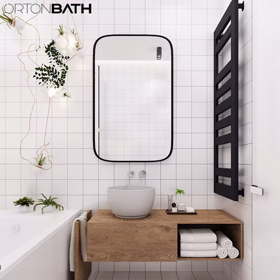 Ortonbath Miroir mural rectangulaire de haute qualité avec cadre en métal brossé de forme irrégulière pour salle de bain, chambre à coucher